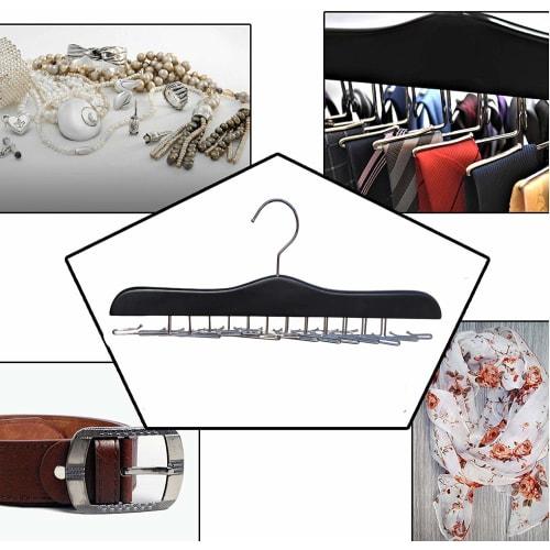 Konten Tie Hanger, Belt Hanger, Holds 24 Ties, Belts, Scarves, Camisoles, and Underwear, Plenty of Storage, Wooden Hanger, Closet Organization, Non-Sl
