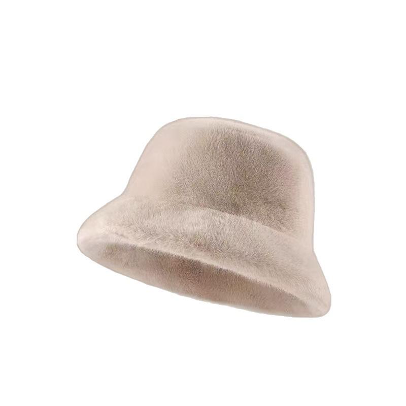 Women's Faux Mink Fur Plush Fisherman Bucket Hat for Outdoor Warmth