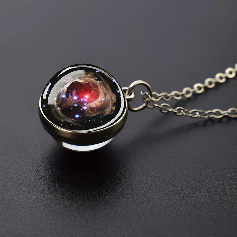 Galaxy Necklace: Solar System Planets & Moon Spherical Crystal Pendant