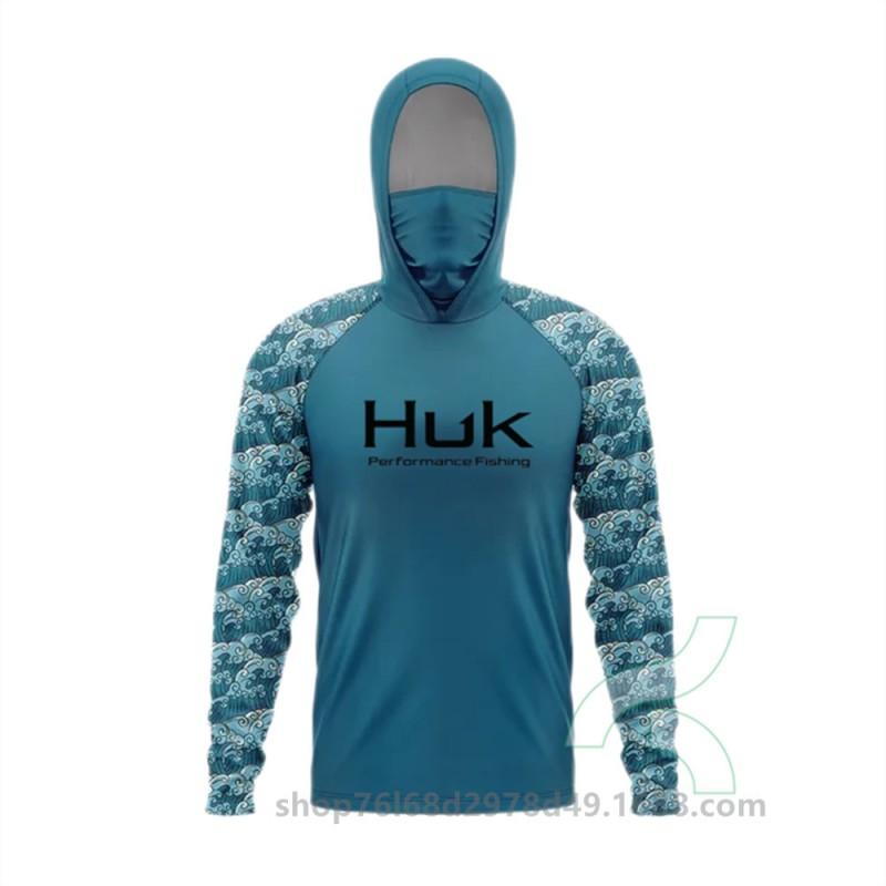 Mens Quick-Dry Fishing Hoodie With Integrated Face Cover UPF50 Sun Protection Lightweight Breathable Angling Shirt