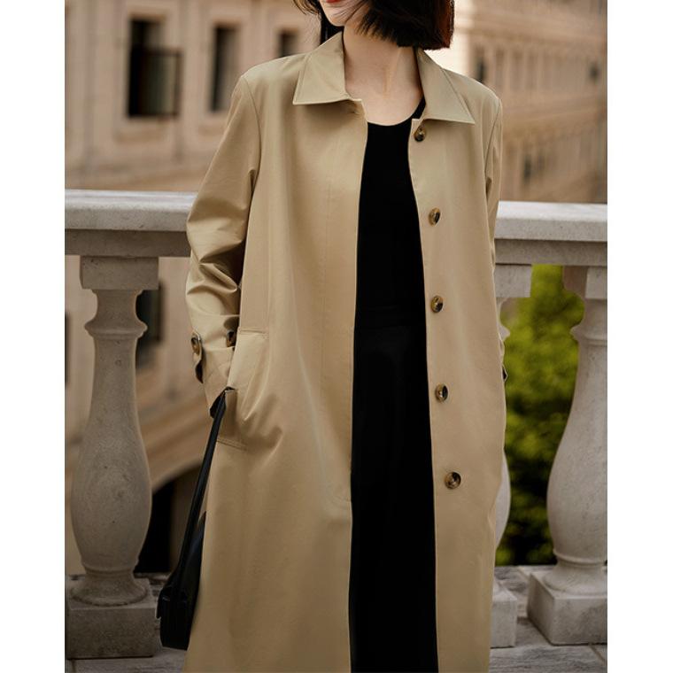 Premium Quality Trench Coat, Lapel Spring Women's Clothing Medium and Long, Khaki Women's Spring and Autumn Coat