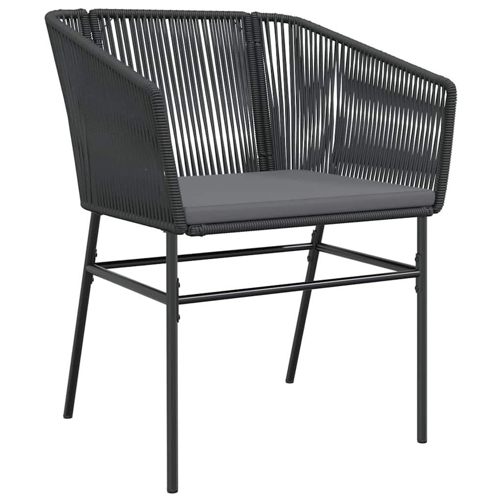 7 Piece Outdoor Dining Set with Cushions Black Poly Rattan & Glass