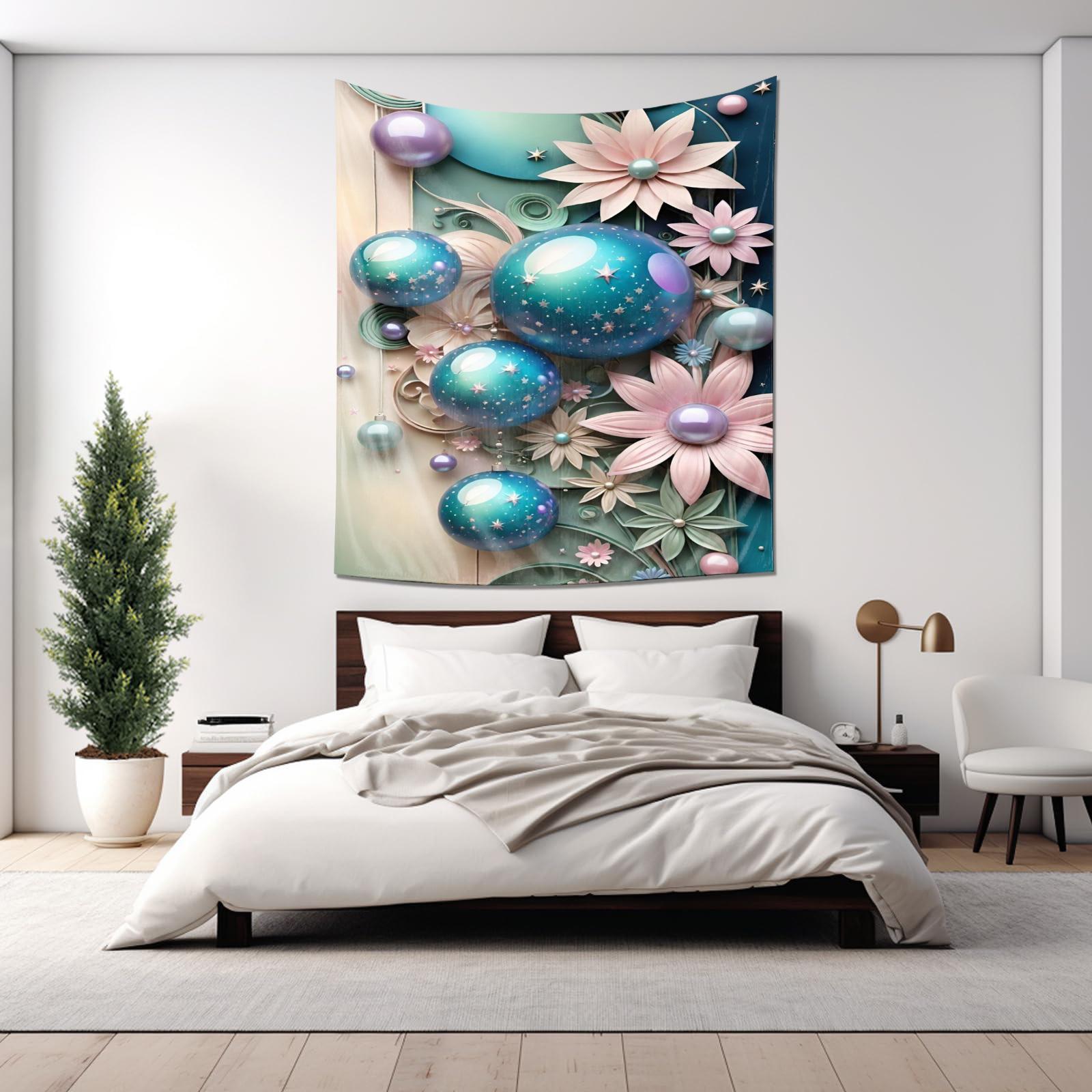 Мечтательный цветочный гобелен с синей планетой, украшенной розовыми цветами - новый выбор для эстетики дома 74x94cm(29x37in)