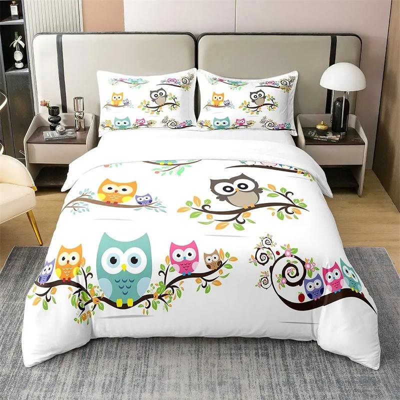 Owl Duvet Cover Bird Decor Bedding Set Printed Comforter Cover For Boys Girls Children Teens Bedroom Decor With Pillow Case