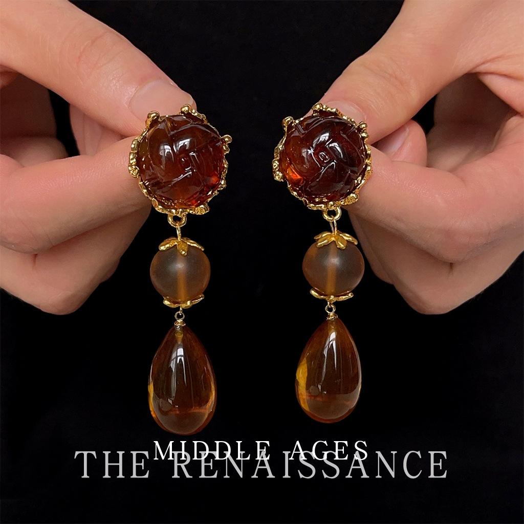 Длинные геометрические серьги винтажный стиль Гонконг янтарь преувеличенные серьги