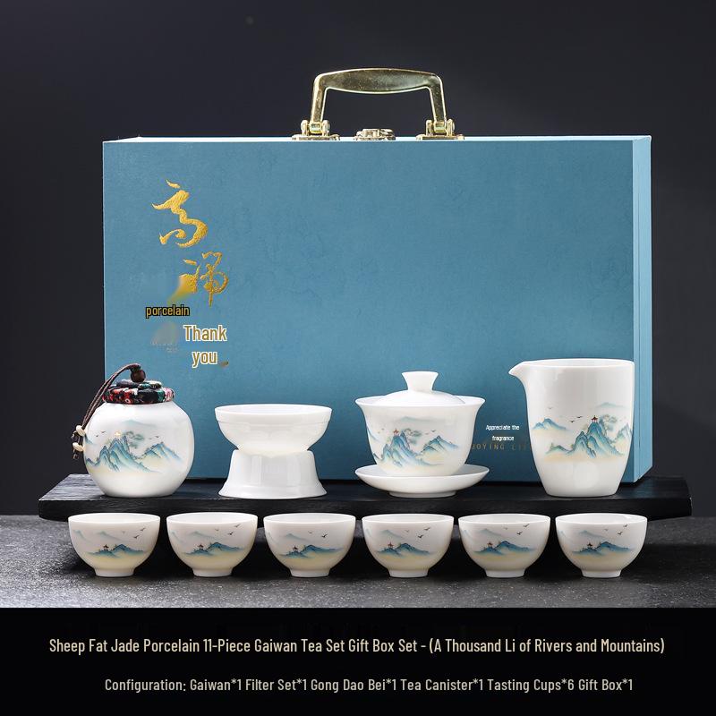 Luxury Jade White Porcelain Kung Fu Tea Set for Home or Office