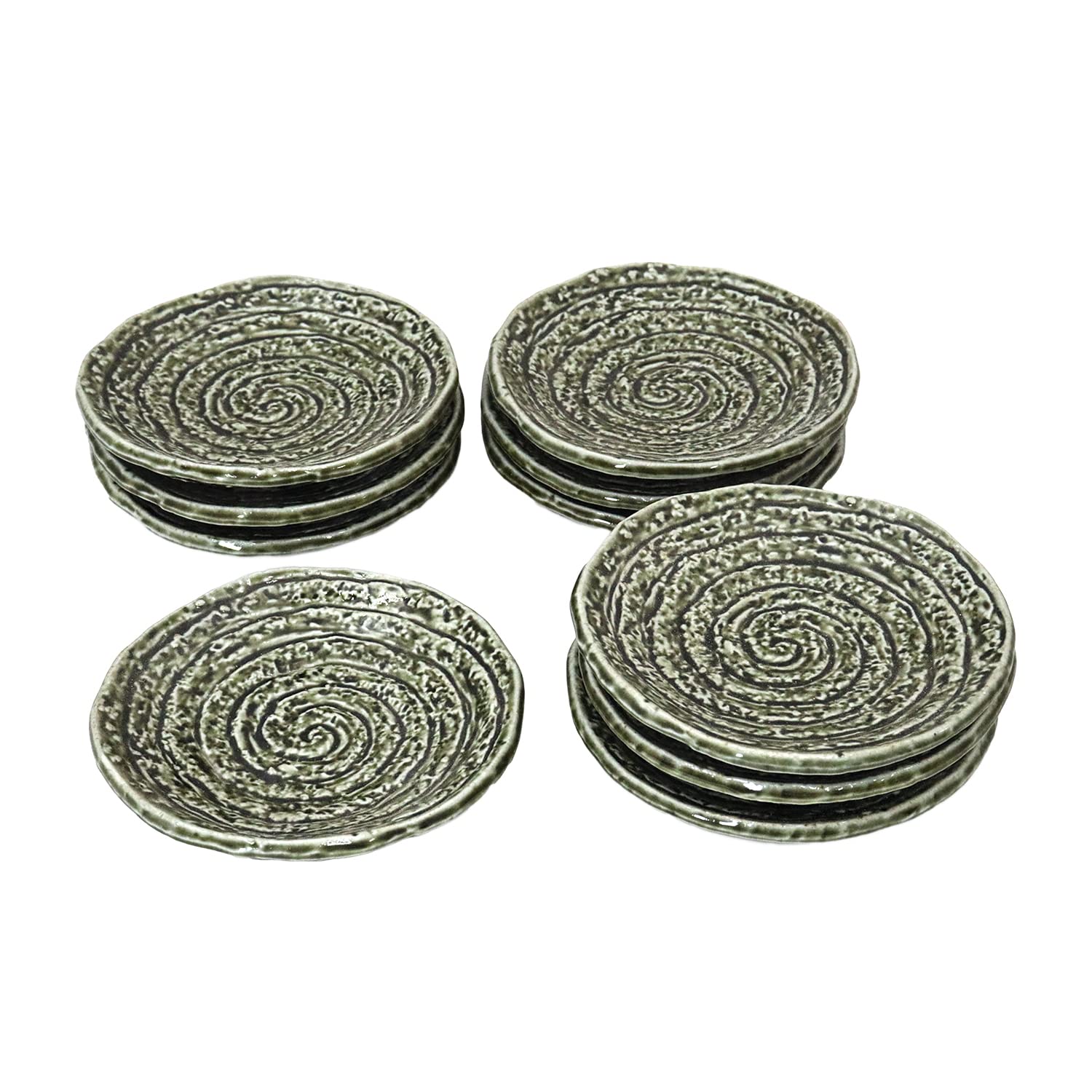 

Mino Ware Japanese Cafe Series [Four-legged Whirlpool Plates] Set of 10 (Size: H2.5 x W12.8 x D12.8cm)