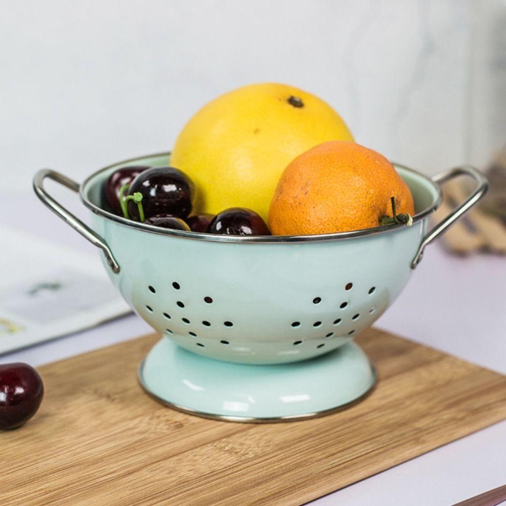 Rust-proof Enamel Coated Fruit Basket Carbon Steel Vegetable Strainer Countertop