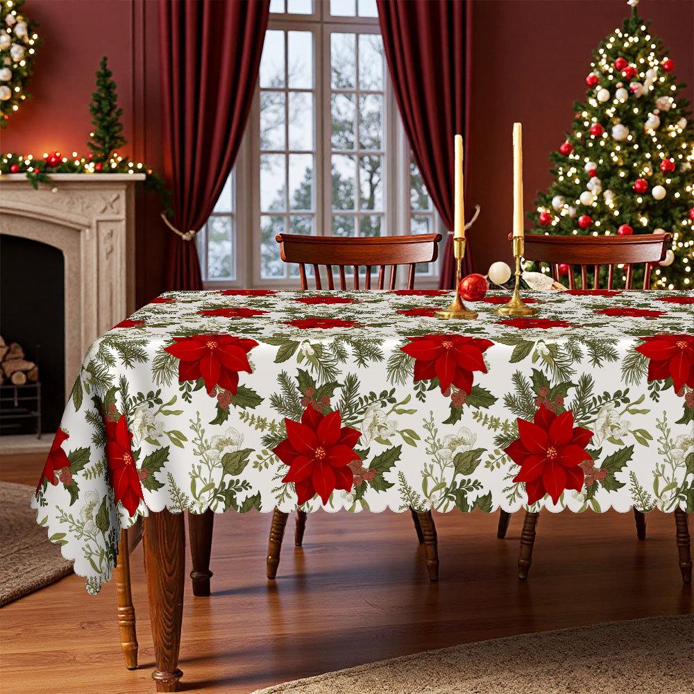 Christmas Safflower Green Leaf Tablecloth, European Pastoral Rectangular/Round Table Cloth, Dining Table Decorative Cloth
