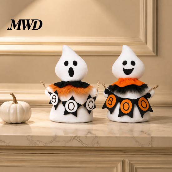 Non-woven Halloween Ghost Figurines Faceless Ornament, Cute Cloth Fabric Ghosts Table Autumn Tiered Tray Decor Decoration, BOO Banner Stuffed