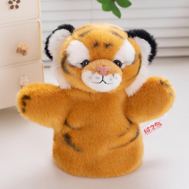 6 Kinds Tiger Plush Puppet Cute Brown White Cartoon Forest Animal Interactive Plushie Tell Story Education Stage Prop Gift