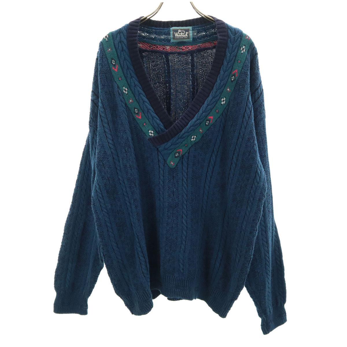 

WOOLRICH 80s Vintage Made in USA Nordic Pattern Long sleeve V neck sweater Men s Used