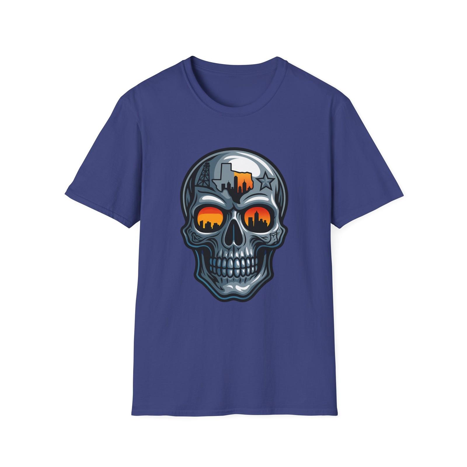 Unisex Softstyle T-Shirt Chrome Skull Houston Texas Pride Metal S