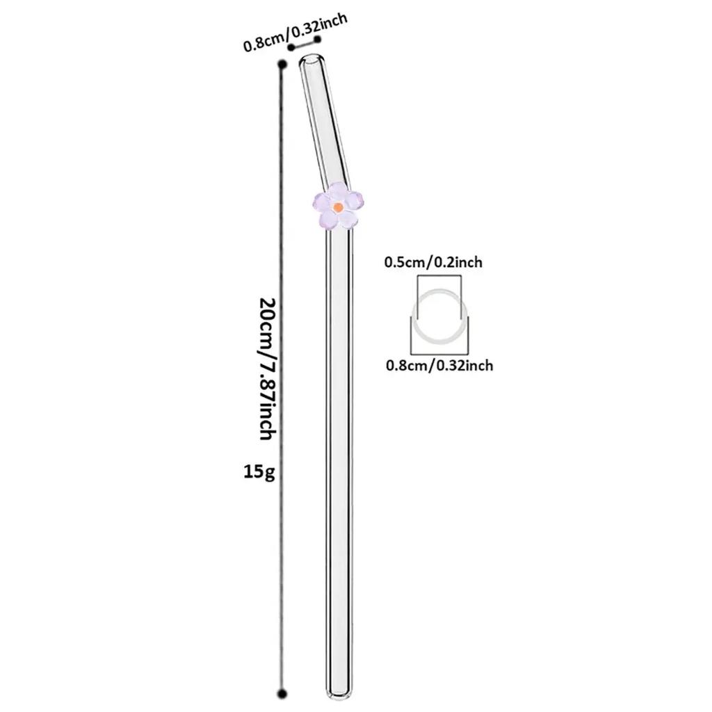 6Pcs Reusable Glass Straw Set High Borosilicate Smoothie Cocktails Straw Healthy Eco Friendly Drinking Straw with Clear Brush