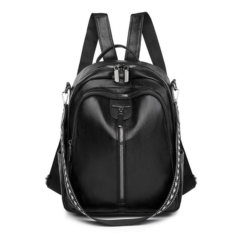 

Кожаный рюкзак Женская сумка на молнии Маленький рюкзак Vertical Zipper чёрный