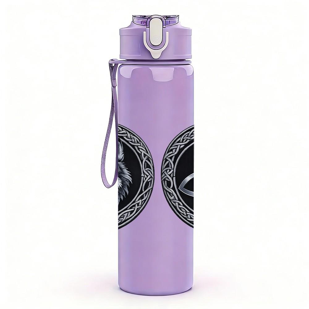 1PC Celtic Knot Coin Badge Print 750ml Color Plastic Sports Water Bottle Leakproof Flip Straw Lid Suitable for Sports Office Home Use