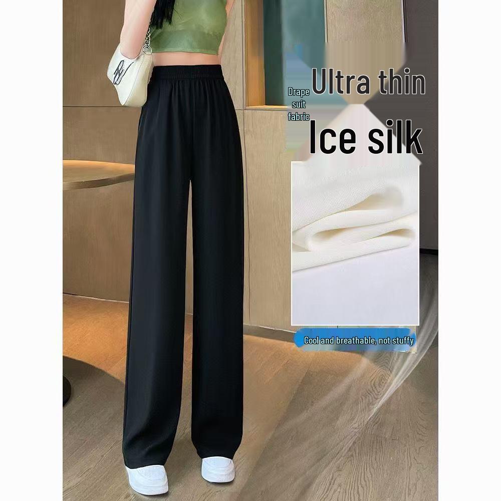 Women's Summer 2025 Ice Silk Pants: Loose-Fit, Narrow & Wide-Leg, Casual Straight-Leg Suit Pants