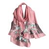 Faux Silk Scarf with Beading Embroidered Crabapple Flower Design Women Versatile Shawl Comfortable Imitation Silk Scarf