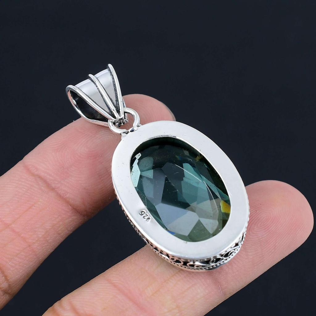 Aqua Narine Gemstone Pendant Solid 925 Sterling Silver Pendant Jewelry Gift For Unisex