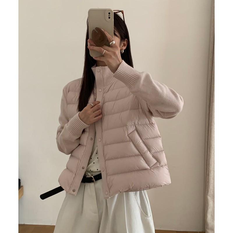 Womens Short Puffer Jacket Knit Stand Collar Winter Cotton Coat Petite 2026