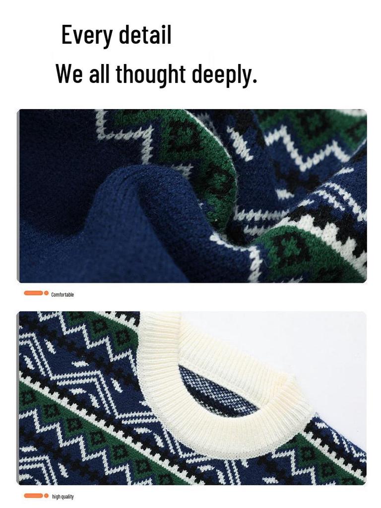 Autumn 2025 Retro Ethnic Round Neck Knit Sweater Coat