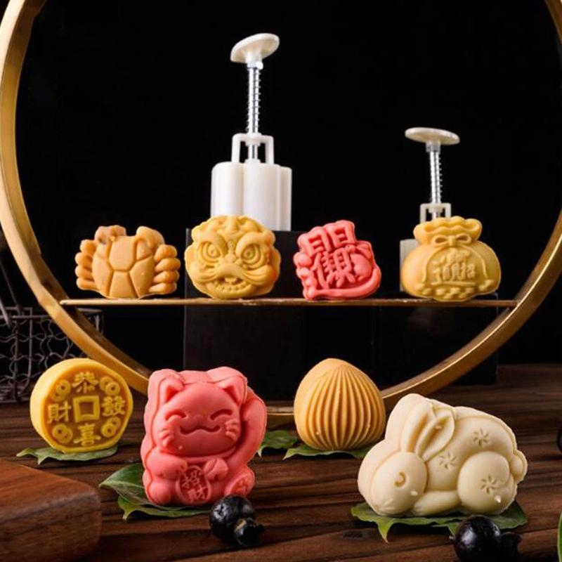 50g Sacos de Bênção Fofos Moldes para Pastelaria Molde de Bolo da Lua Molde de Bolo da Lua Pressão Manual Material Plástico Acessórios de Cozinha