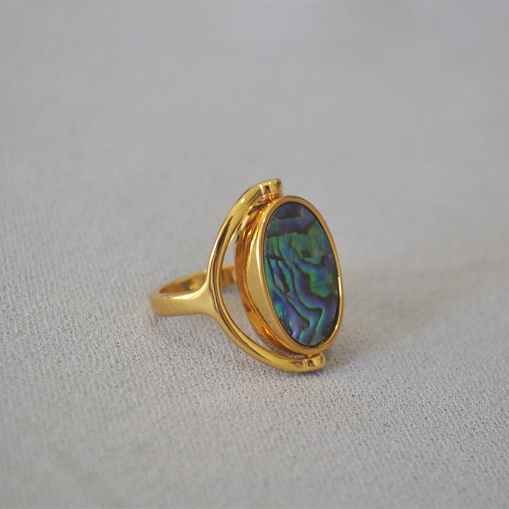 Stainless Steel Geometric Oval Rings Finger Jewelry Rotatable Opal Rings Flippable Rings Women
