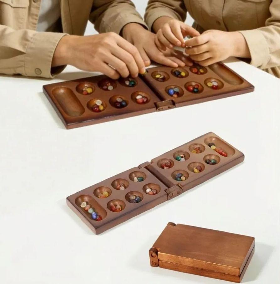 Classic Mancala Ancient African Chess Wooden Game Set With Stone Pieces Portable Strategy Game Family Fun Party Toy For Kids