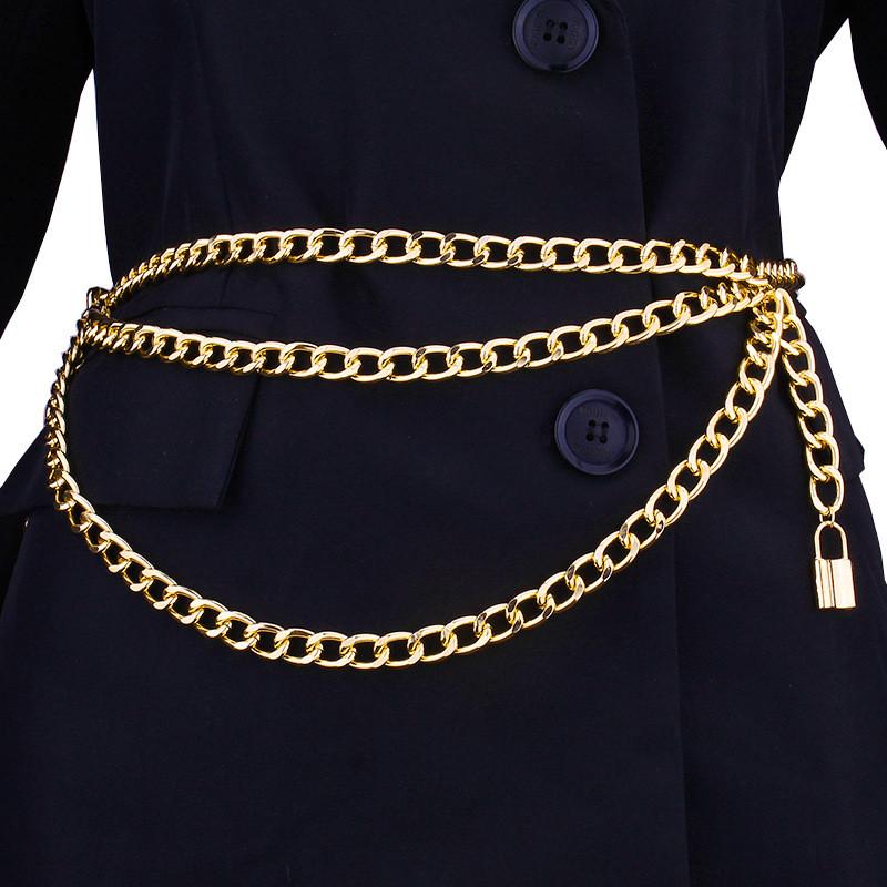 Metal Hip Chain With Vintage Lock Pendant For Unisex Body Jewelry