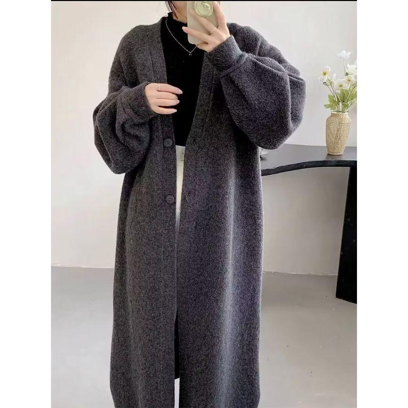 

Korean Series Autumn and Winter Thickened V-neck over-the-Knee Long Sweater Outerwear Loose Lazy Knit cardigan High-Grade Coat Gray quality version S Suggested 40.00 kg-47.50 kg
