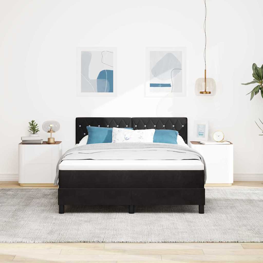 LED Box Spring Bed with Mattress Black 140 X 190 Cm Velvet