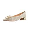 Fall New Coarse Heel Shoes Women's Pointy Shallow Mouth Sequin Crystal Buckle Non-slip Low-top Shoes