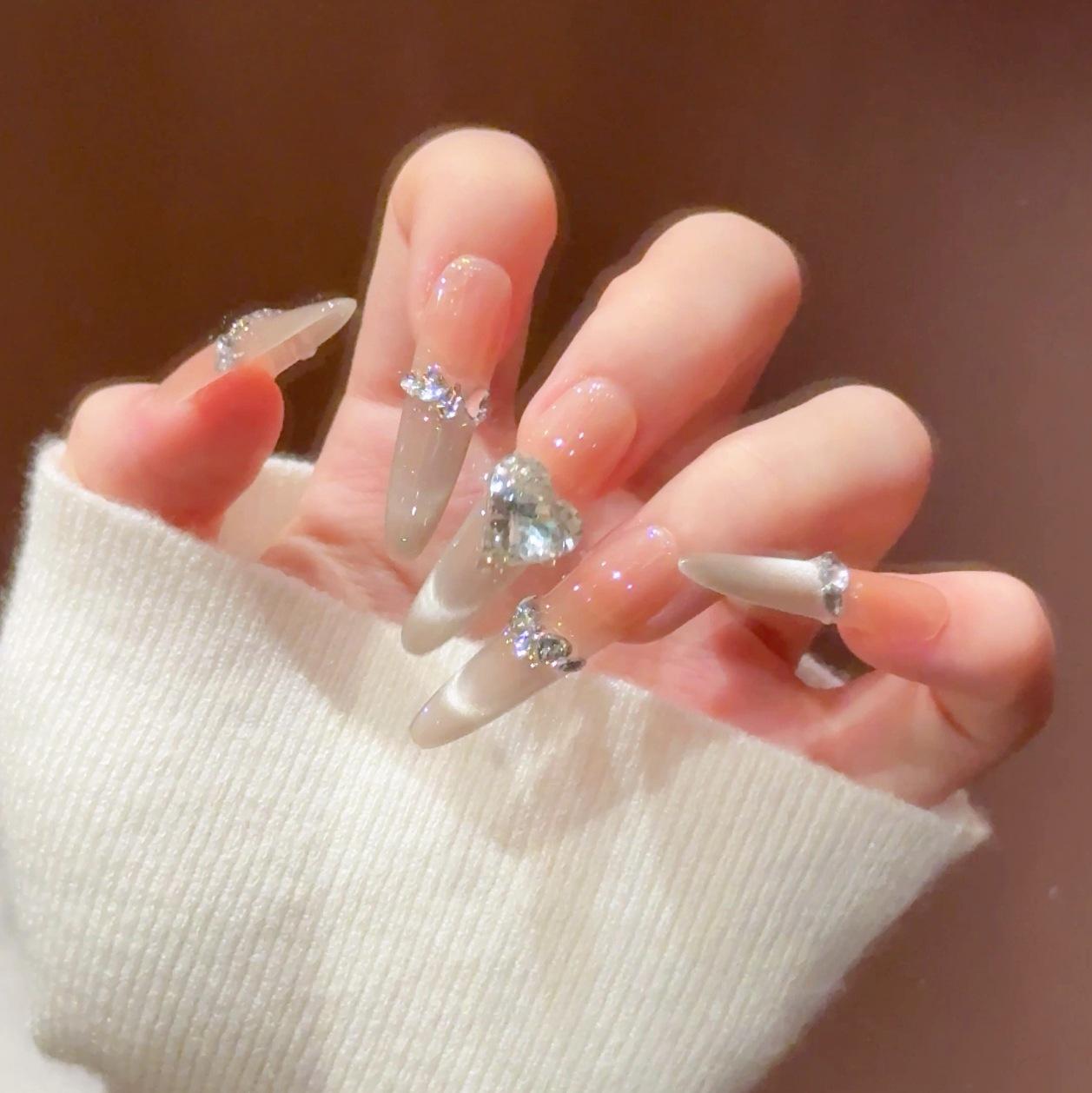 Super Flash Cat Eye Handmade Thin Fake Nails - High-End Feel & Skin Whitening Stickers Bagged XS