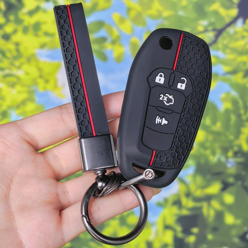 Durable Honeycomb Silicone Key Skin With Keychain For 2015 2016 2017 Ford Fusion F150 F-150 Folding Remote Car Key