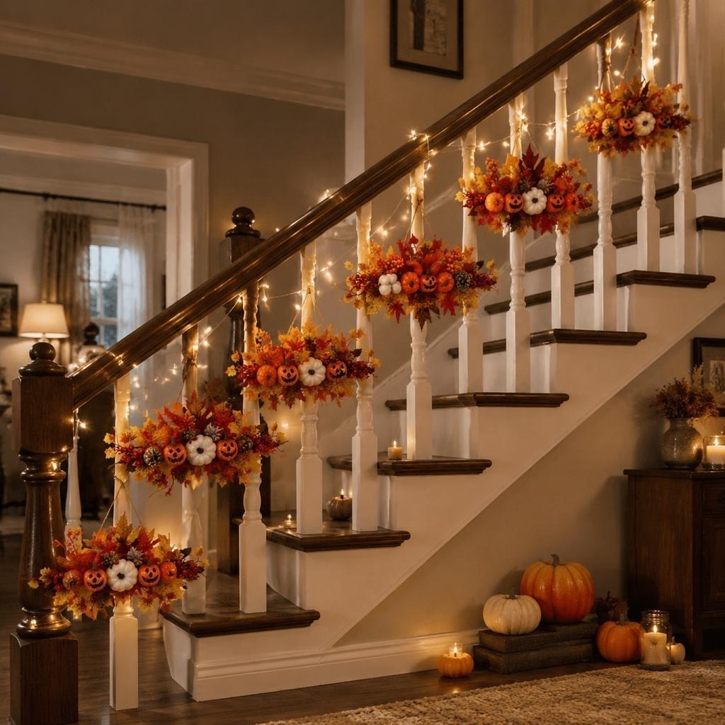 Artificial Maple Leaf Pumpkin Hanging Decoration with Pinecones and Berries for Indoor Outdoor Autumn and Halloween Display
