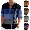 Men Business Shirt V-Neck Buttons Neckline Long Sleeve Pullover Tops Patchwork Color Casual Shirt Tops
