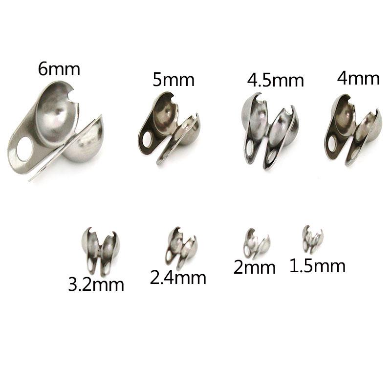 

50-20Pcs 1.5/2/2.4/3.2/4/5/6mm Stainless Steel Ball Chain Connector Clasp Crimp End Bead Caps For DIY Jewelry Necklace Making 1.5mm 50pcs