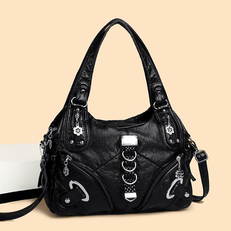 Vintage Large Capacity Washed Leather Women Shoulder Crossbody Bags Luxury Girl Tote Bag High Quality Female Handbags Sac A Main
