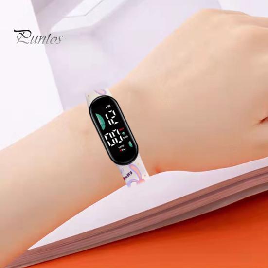 Children Digital Watch LED Cartoon Dog Print Adjustable Silicone Strap Clear Accurate Display Portable Students Unisex Wristwatch