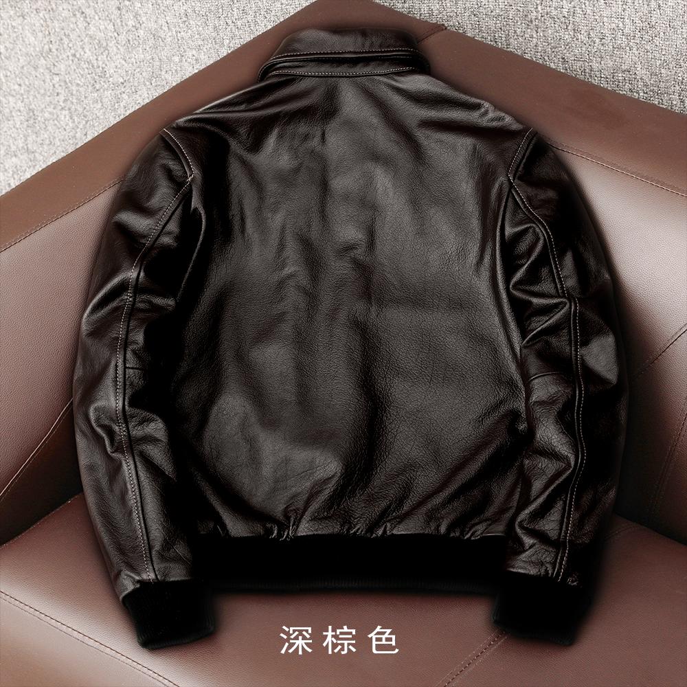Men Genuine Leather Pilot Jacket Real Cowhide Aviator Coat Large Size Outerwear