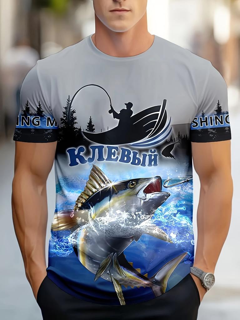 Men's Fishing Shirt Summer T Shirt Short Sleeve Tee Top Men T-Shirt Harajuku Casual T Shirt Men Round Neck Tops Fishing T-Shirts