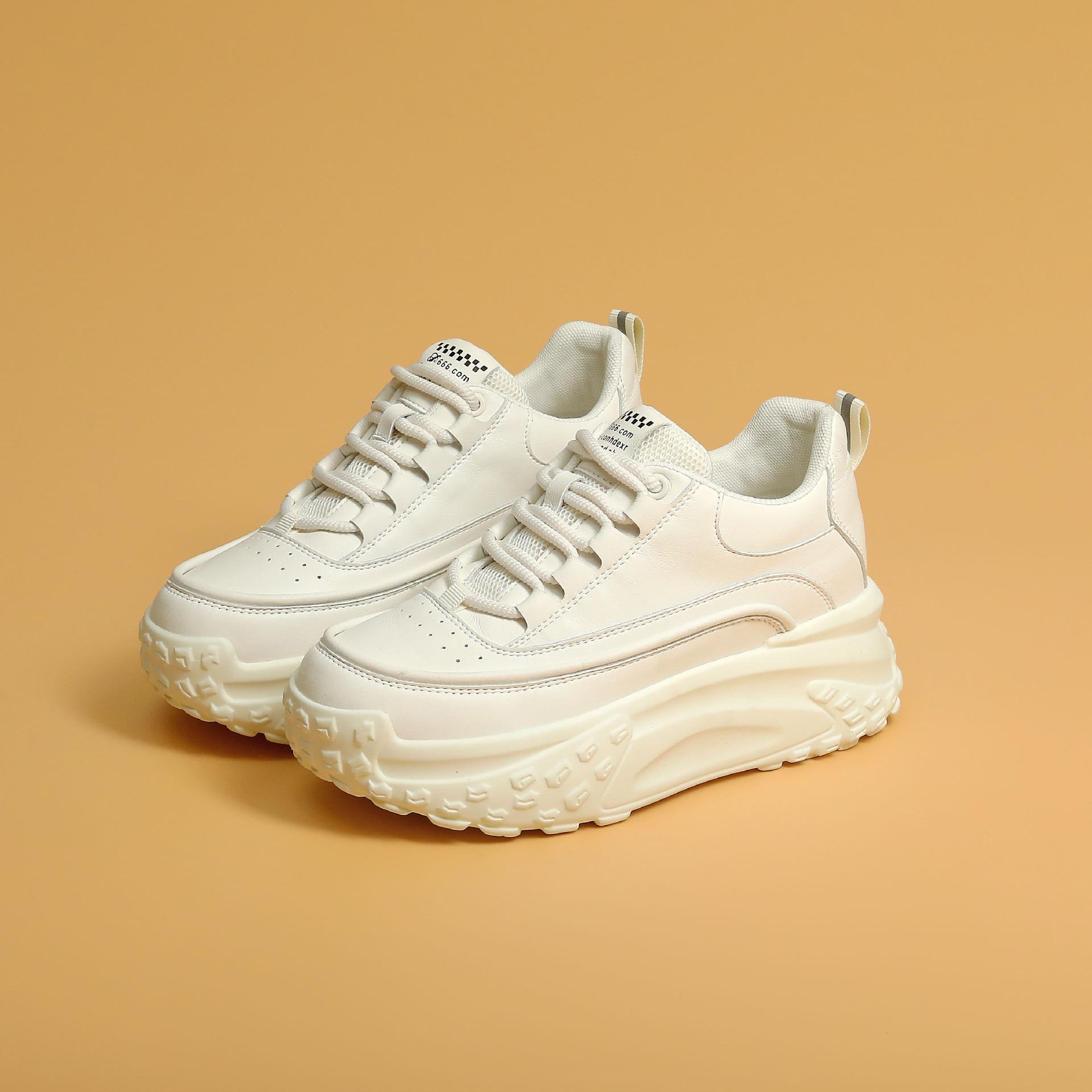 

Fujin 7 см весна осінь жіноче літо зручне високе взуття для скейтборду з натуральної шкіри кросівки на широкій платформі різного кольору 39 білий