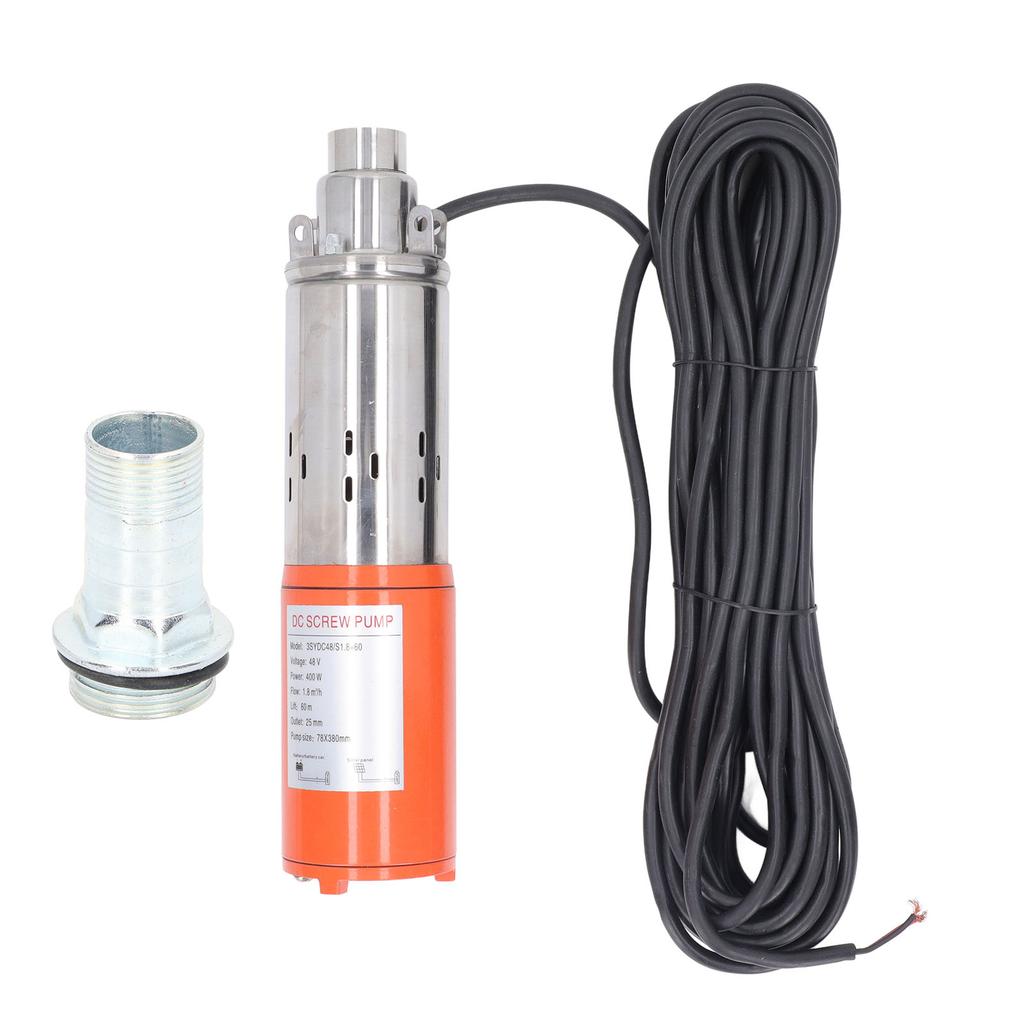 DC Skruvpump Solenergi Nedsänkbar Djupbrunn Rostfritt Stål Kopparmotor 48V 400W 60 meter Lyfthöjd