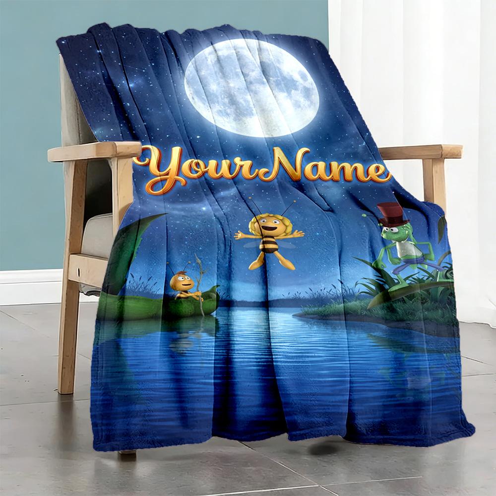 Biene Maja Personalized Text Blanket Cozy Personalized Blanket Durable Comfort Perfect for Office Bedding Bed Sofa Four Seasons Universal