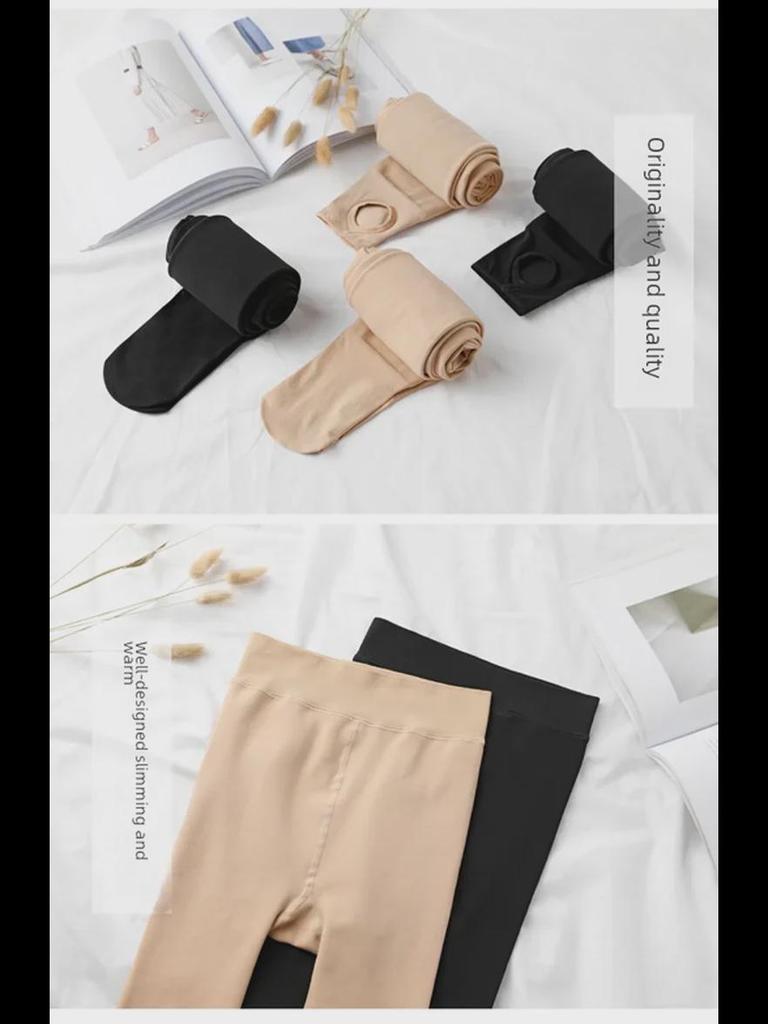 Women's Nude Thin Fleece Slimming Leggings for Fall/Winter, Warm Tights for a Bare-Leg Look