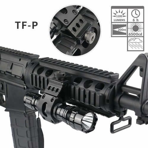 Tactical LED Flashlight, 1200 Lumens, High-Brightness LED, Zoomable, with Mounting Ring (Compatible with 20mm Rails), Weapon/Flashlight, Remote & Push