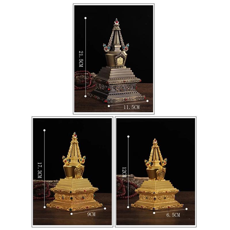 12/17/21cm Bodhi Tower Tibetan Dagoba Bodhi Pagoda Gold-plated Stupa Buddhist Pearl Pagoda Ornaments Buddha Worship Crafts