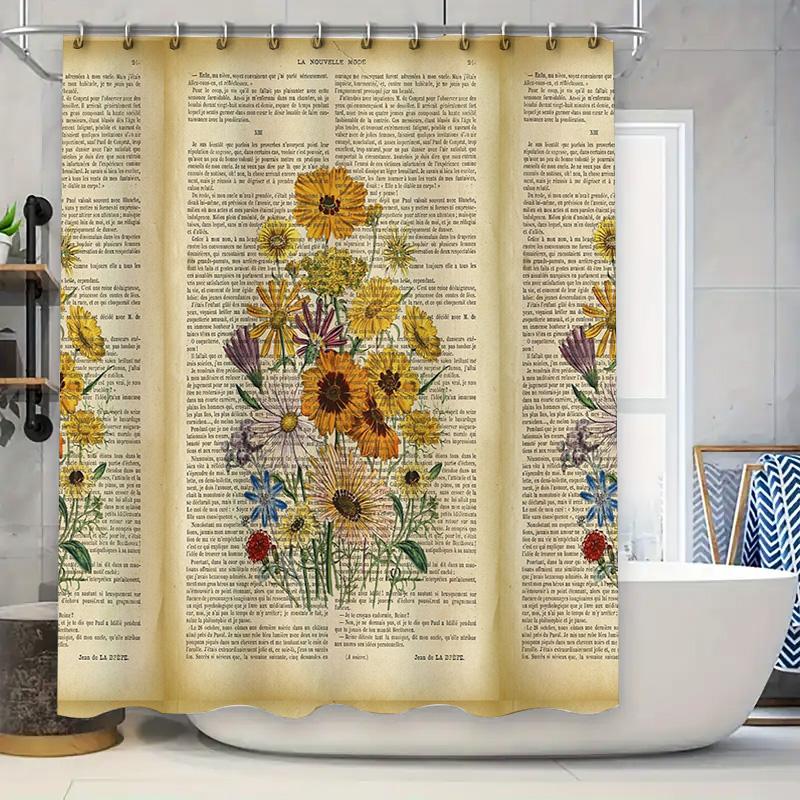 

Floral Shower Curtain Botanical Nature Greenery Plant Pattern Bathroom Decor Waterproof Farmhouse Style Washable Fabric W60H190(CM)-1 Pcs