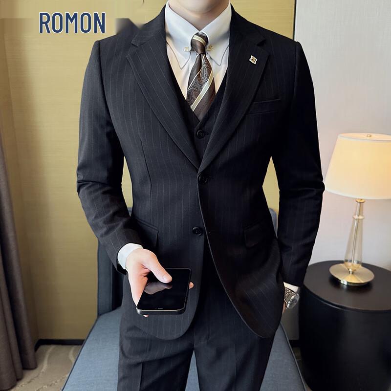 ROMON Men s Striped 3-Piece Business Suit Set 7XL