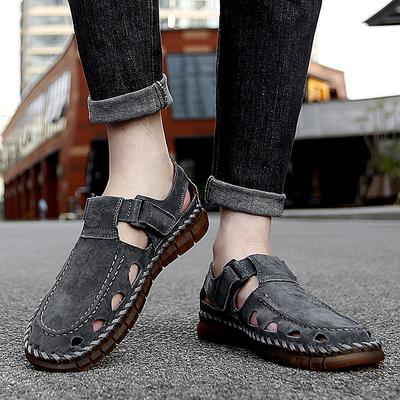 ModeCuir Véritable Sandales Homme Grande Taille Chaussures d'Été Sandales Décontractées d'Extérieur Chaussures de Plage en Cuir de Vache Deux Utilisations Sandales pour Homme Pantoufles